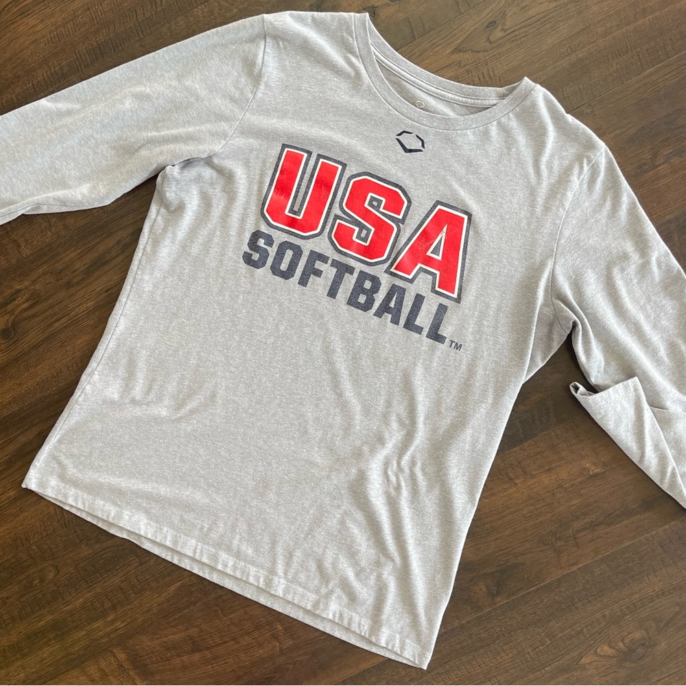 EVOSHIELD USA Softball Grey Jersey Performance Longsleeve Tee Shirt Size LARGE